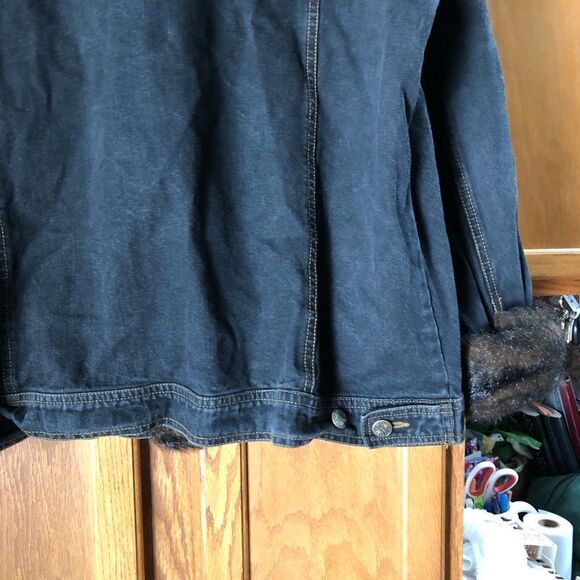 Dennis Basso Mob Wife Dark Denim Faux Fur Trim Jean Jacket - L - Picture 11 of 14